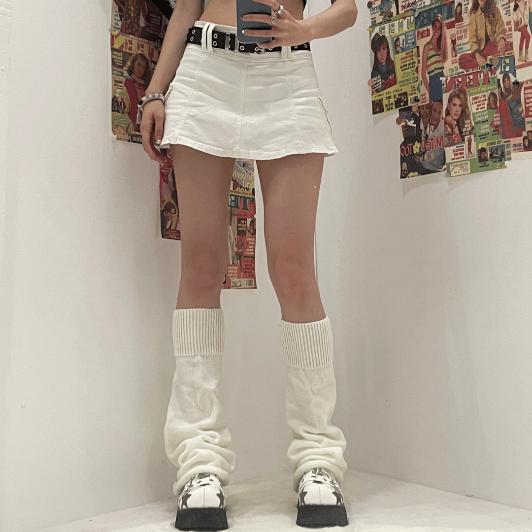 acelimosf™-A line zip-up cargo pocket solid medium rise denim midi skirt y2k 90s Revival Techno Fashion