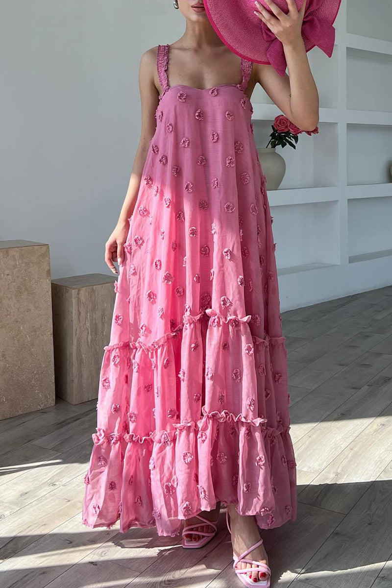 acelimosf™-Elegant Solid Flowers Square Collar Sling Dresses