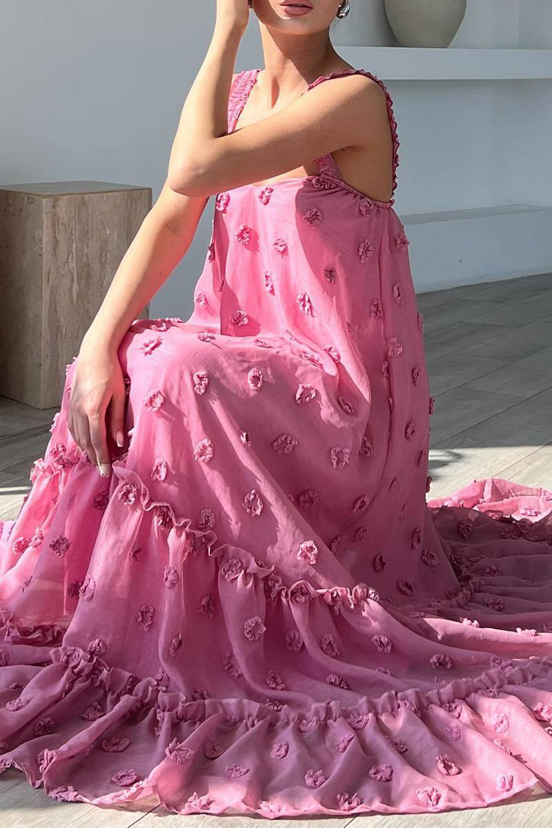 acelimosf™-Elegant Solid Flowers Square Collar Sling Dresses