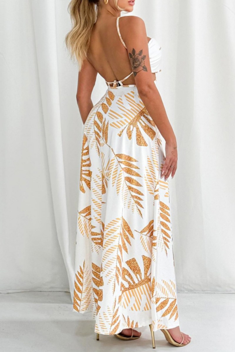 acelimosf™-Sexy Casual Print Backless Spaghetti Strap Long Dresses