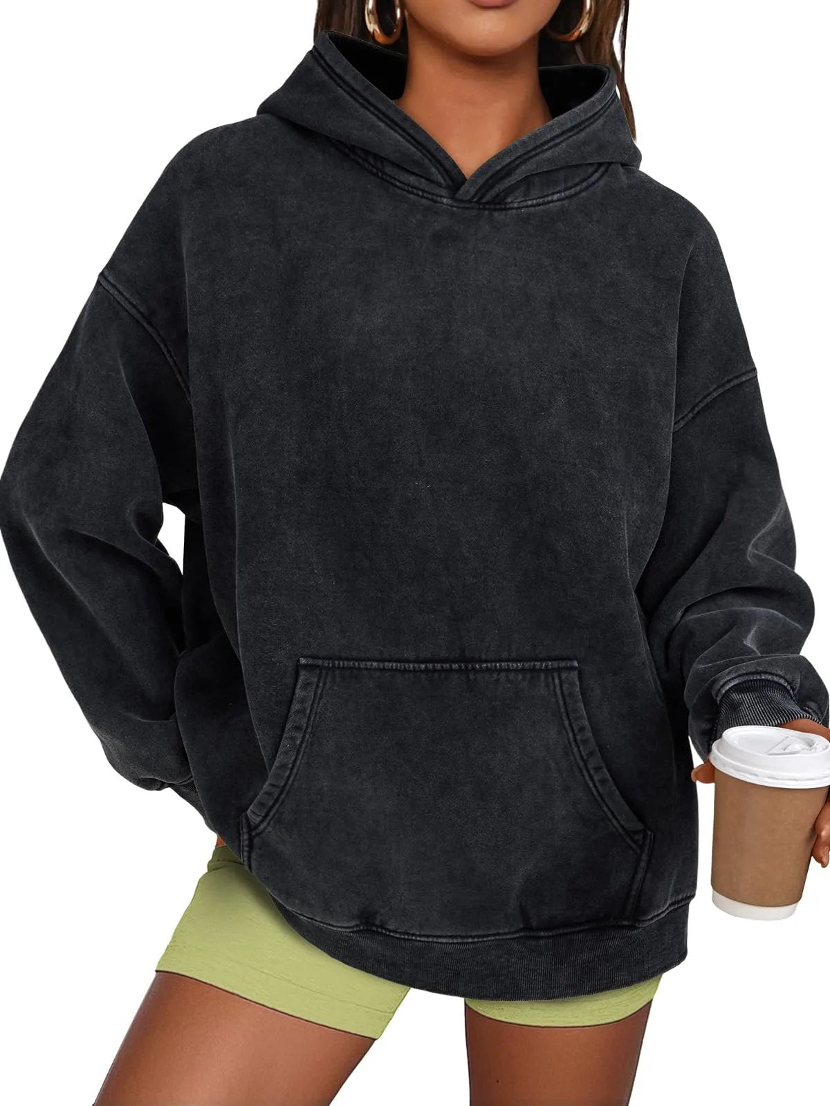 Unisex Casual Oversized Acid Wash Tops Hoodie Pullover