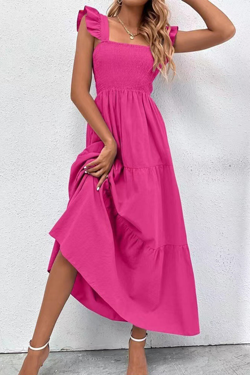 acelimosf™-Elegant Solid Backless Square Collar Cake Skirt Dresses