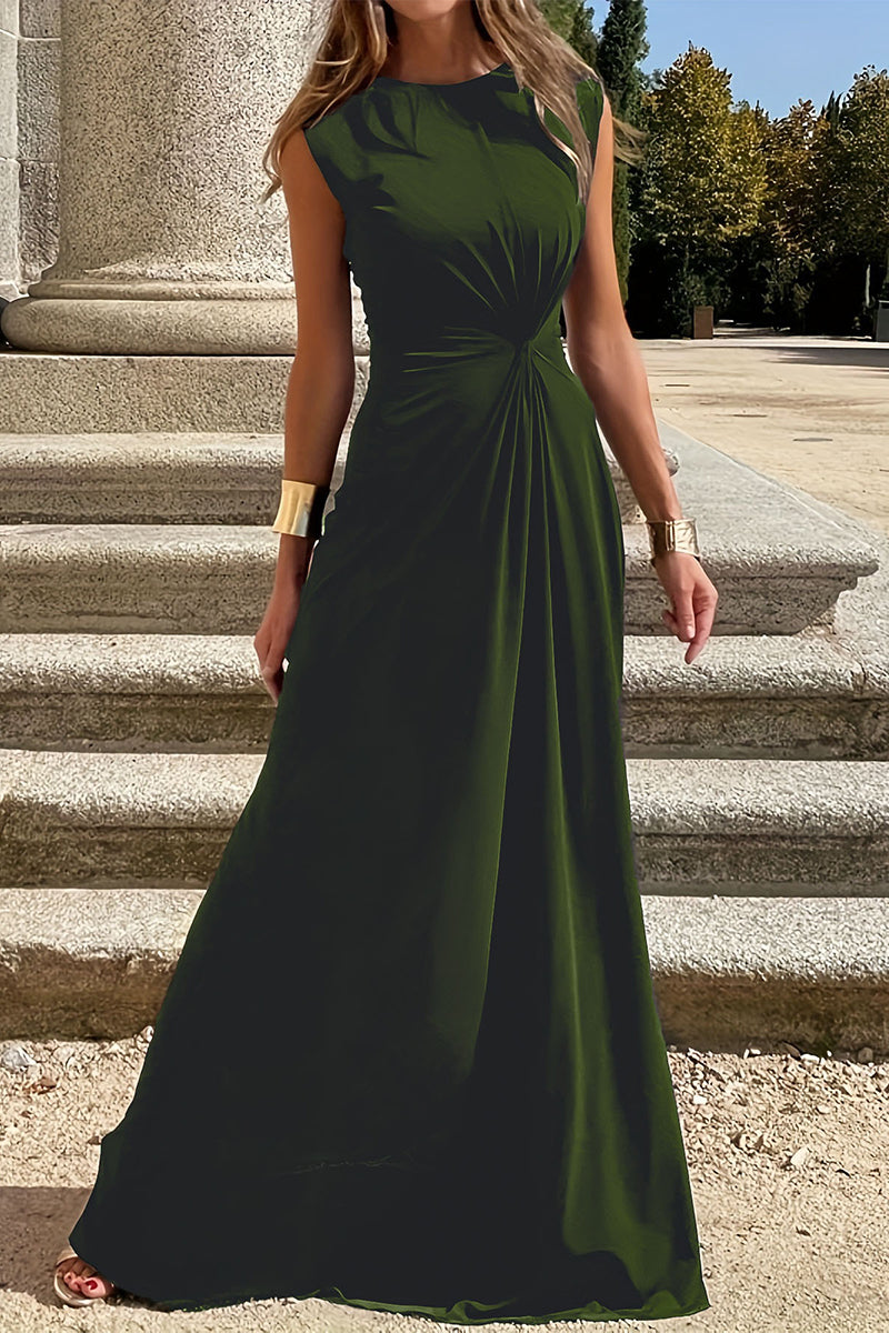 acelimosf™-Elegant Simplicity Solid Fold O Neck Vest Dresses
