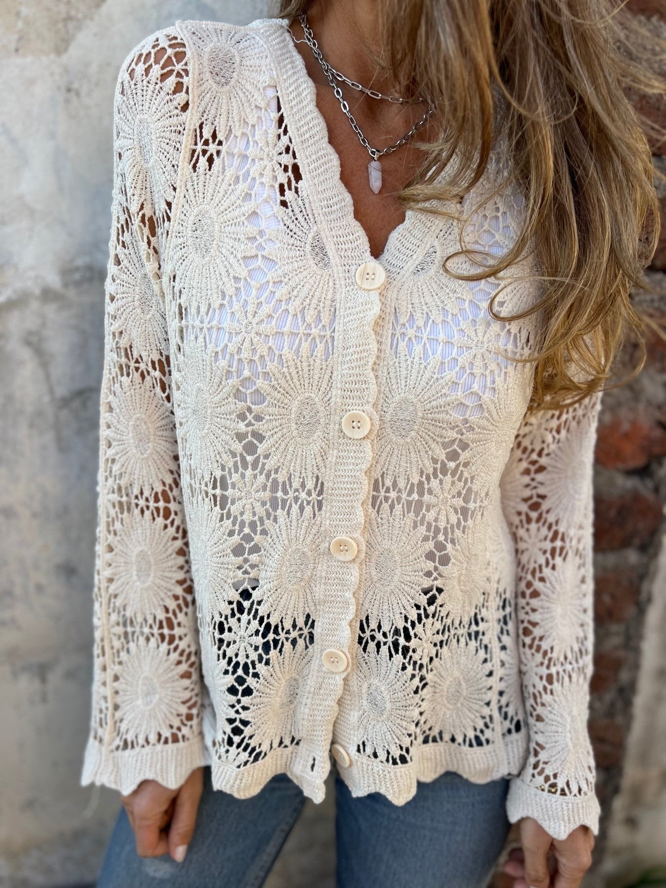šFlash Saleā” 50K+ SOLD! Almost Gone-š„Cutout Embroidered V-Neck Button Long Sleeve Top,Best gifts
