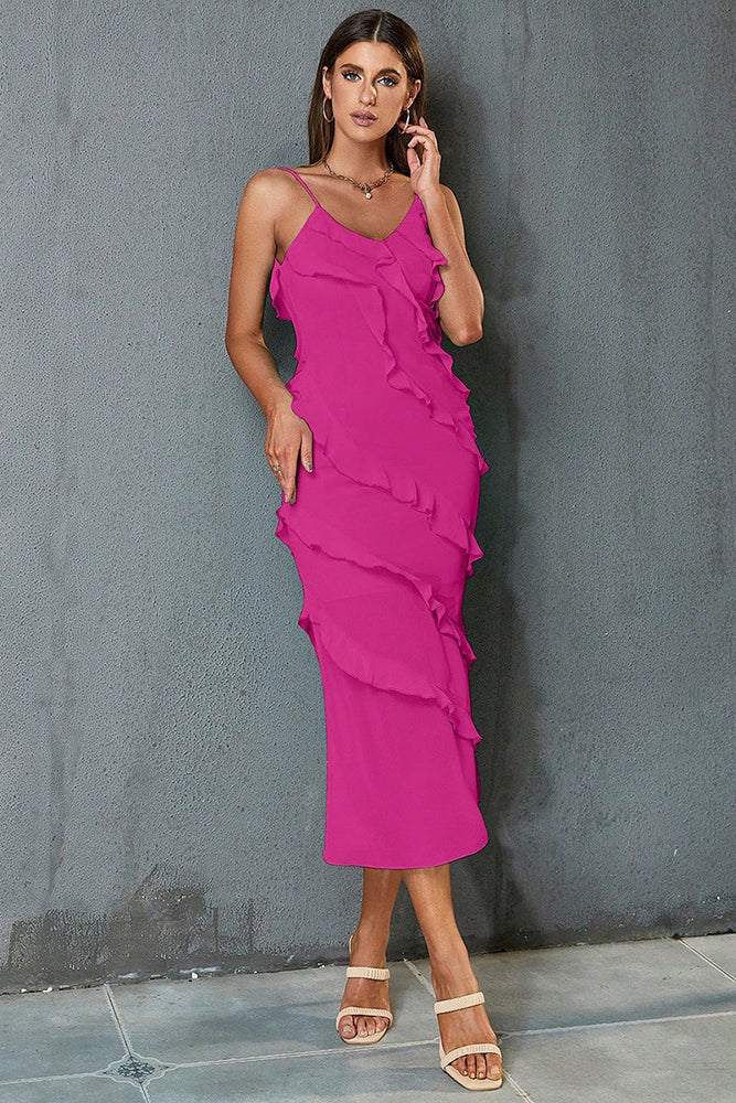 acelimosf™-Semi-transparent splicing sleeveless backless suspender skirt