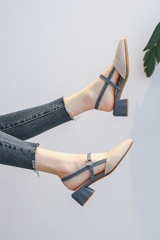 acelimosf™-Hollow toe thick heel single shoes pointed toe high heels
