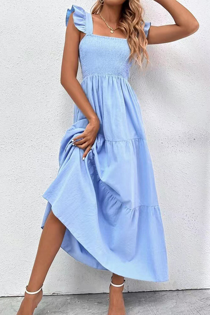 acelimosf™-Elegant Solid Backless Square Collar Cake Skirt Dresses