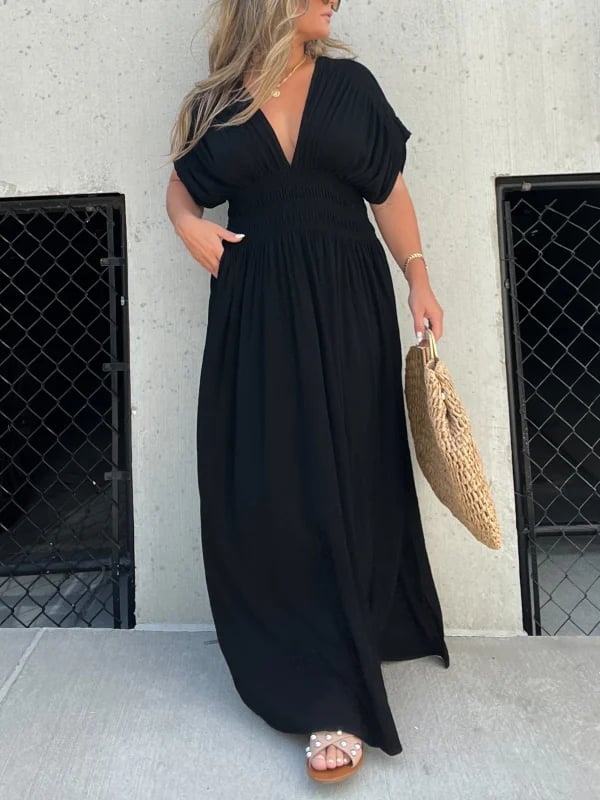acelimosf™- SLIT V-NECK EFFORTLESS MAXI LONG DRESS