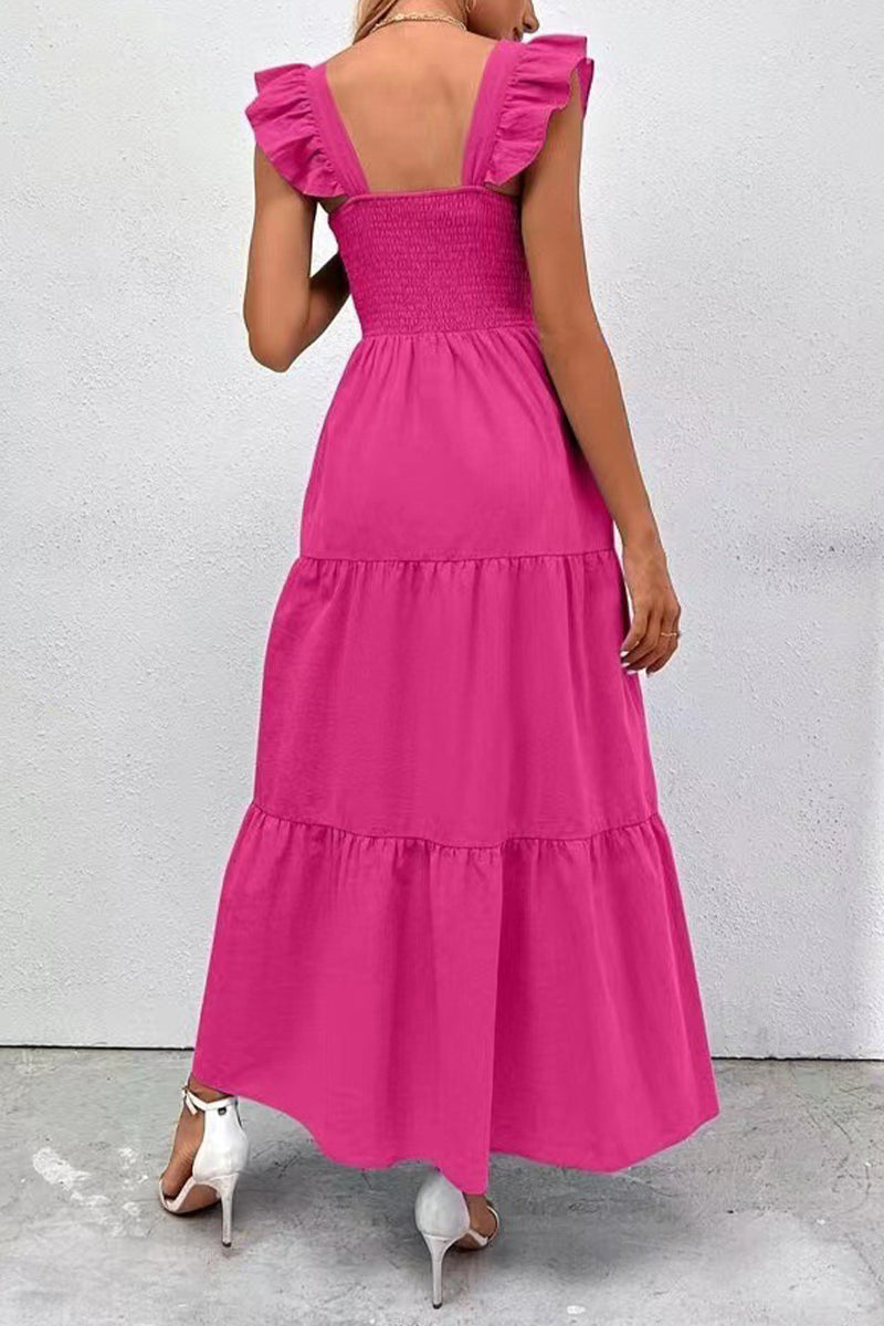 acelimosf™-Elegant Solid Backless Square Collar Cake Skirt Dresses