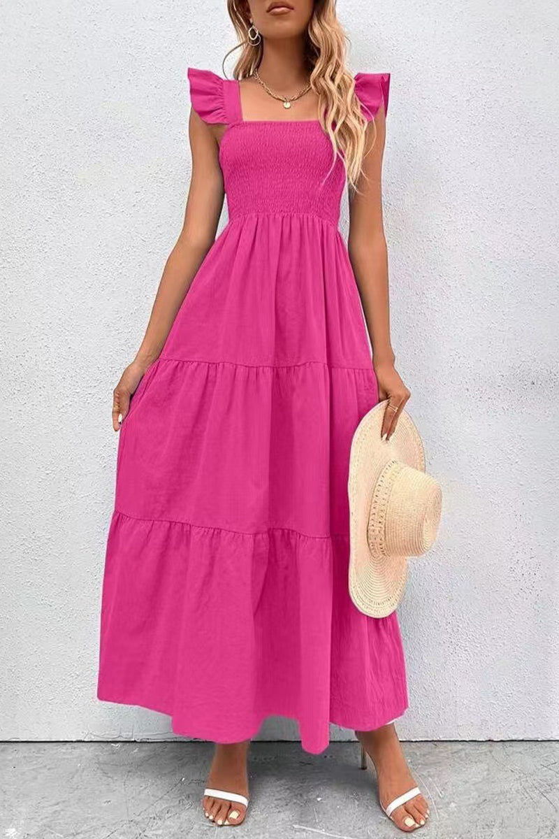 acelimosf™-Elegant Solid Backless Square Collar Cake Skirt Dresses