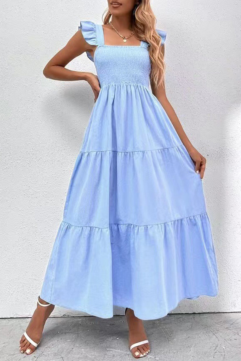 acelimosf™-Elegant Solid Backless Square Collar Cake Skirt Dresses
