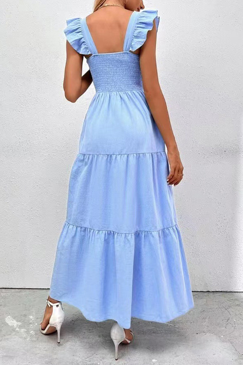 acelimosf™-Elegant Solid Backless Square Collar Cake Skirt Dresses