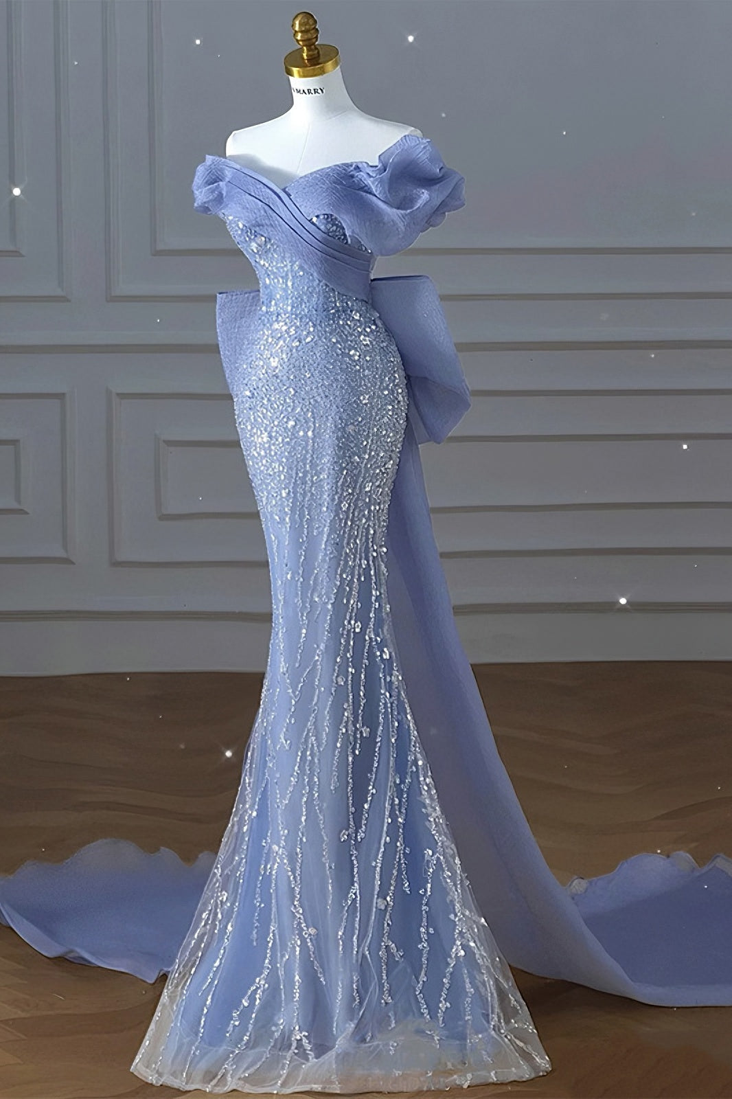 acelimosf™-Haze blue dress heavy beaded mermaid skirt