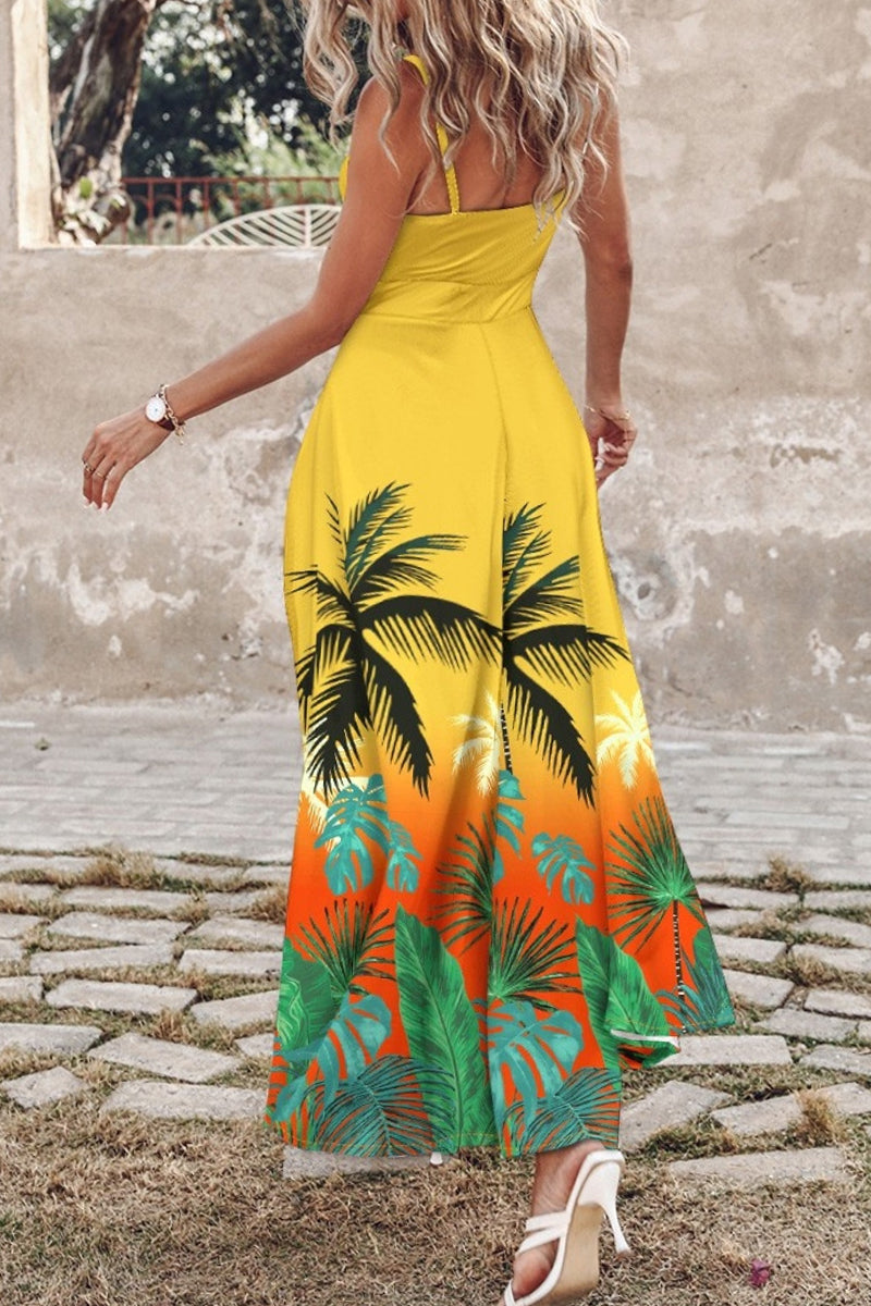 acelimosf™-Sexy Casual Print Backless Slit Spaghetti Strap Long Dresses