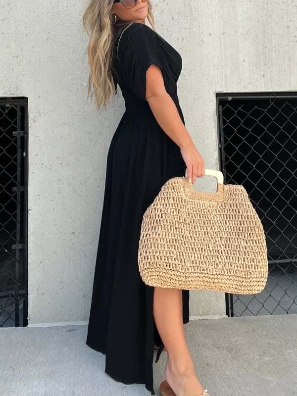acelimosf™- SLIT V-NECK EFFORTLESS MAXI LONG DRESS