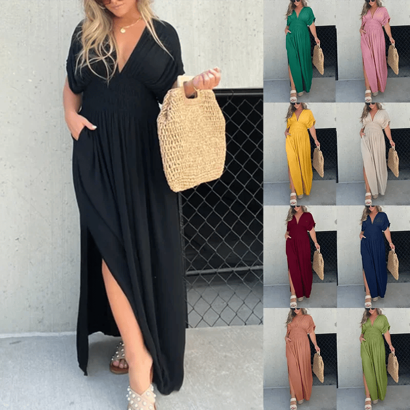 acelimosf™- SLIT V-NECK EFFORTLESS MAXI LONG DRESS