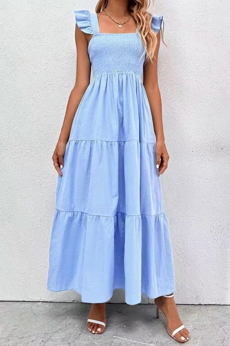 acelimosf™-Elegant Solid Backless Square Collar Cake Skirt Dresses