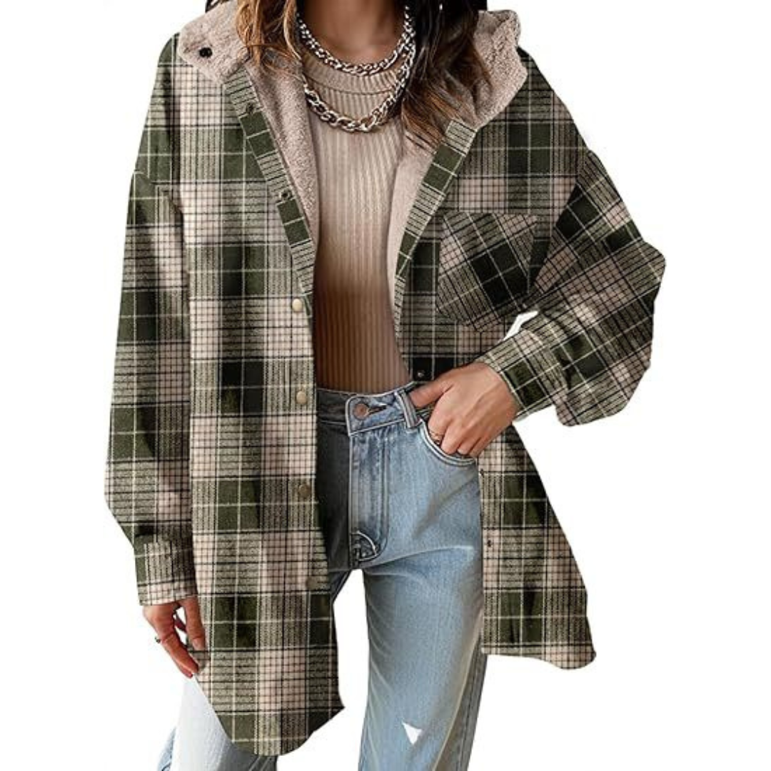 TALLULAH - Relaxed Fit Hooded Plaid Jacket