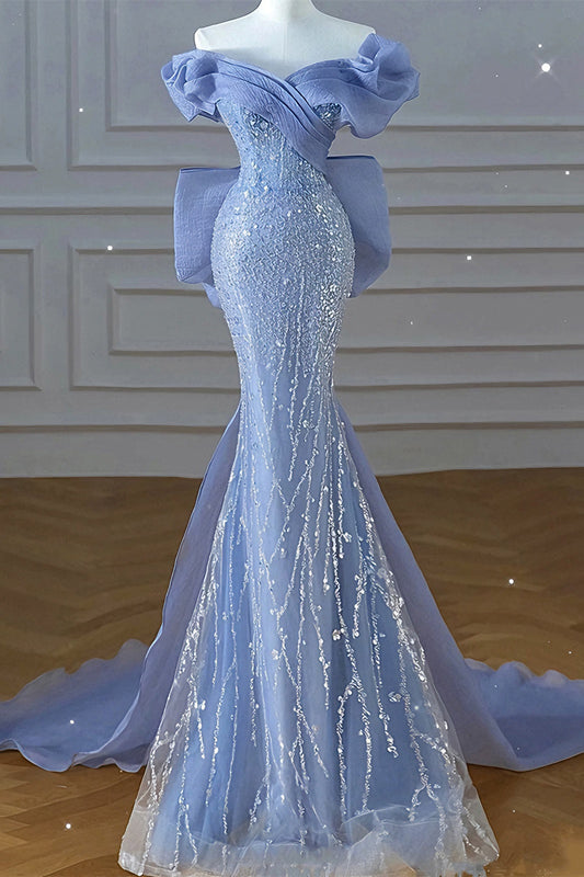 acelimosf™-Haze blue dress heavy beaded mermaid skirt