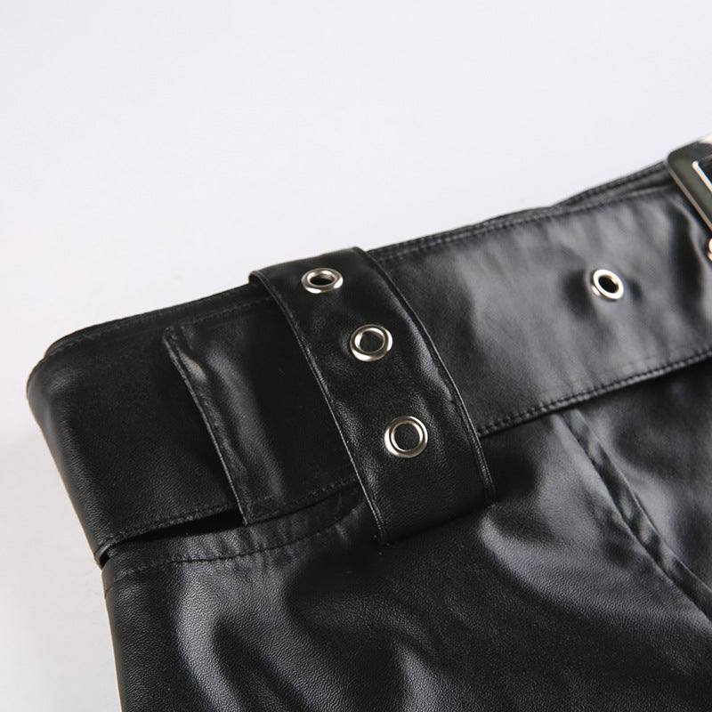 acelimosf™-Pocket zip-up PU leather low rise buckle mini skirt goth Alternative Darkwave Fashion goth Emo Darkwave Fashion