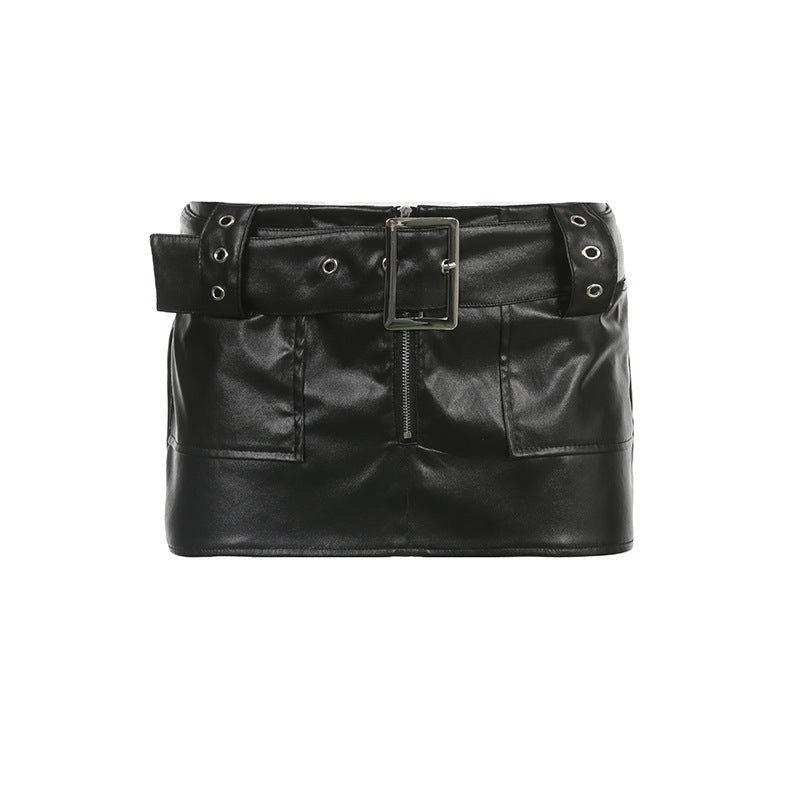 acelimosf™-Pocket zip-up PU leather low rise buckle mini skirt goth Alternative Darkwave Fashion goth Emo Darkwave Fashion