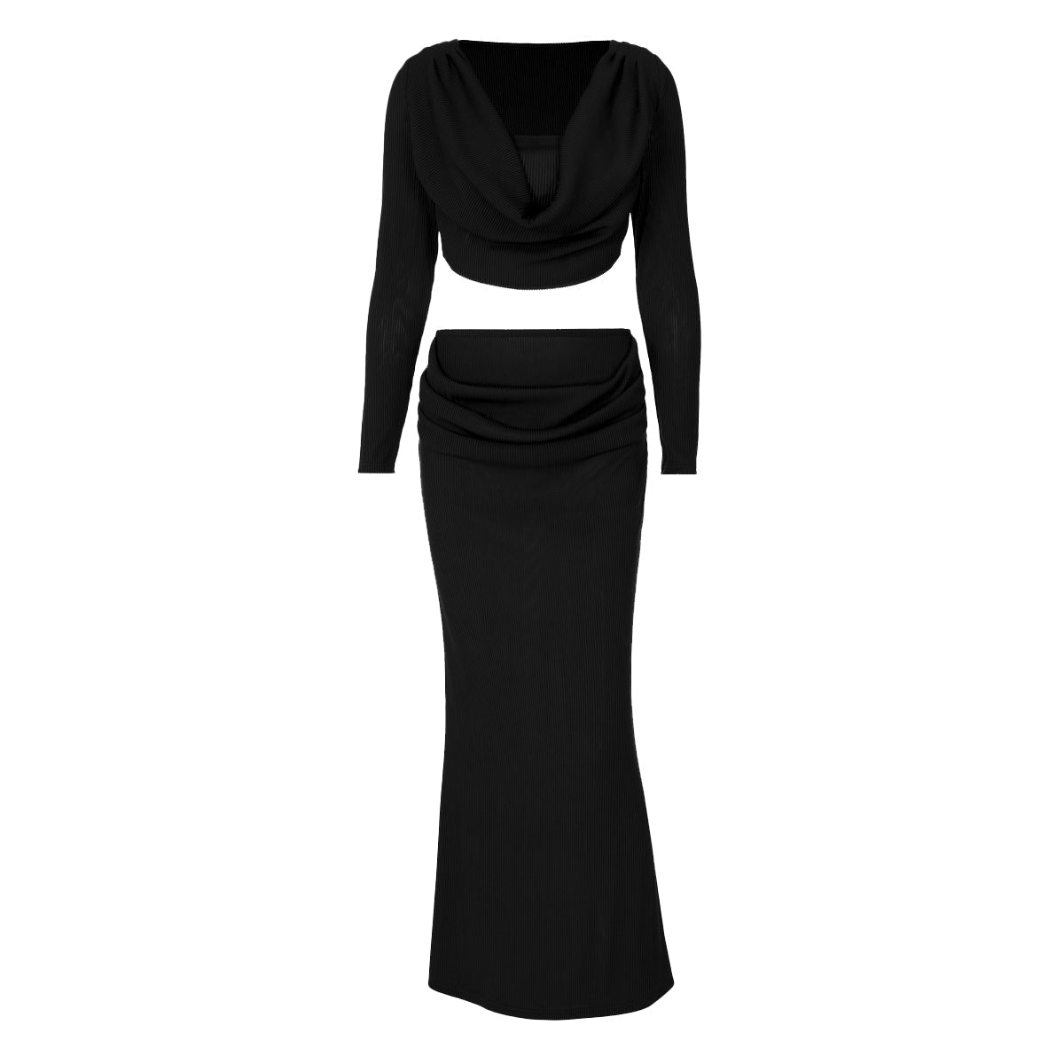 acelimosf™-Long sleeve cowl neck ribbed maxi skirt set