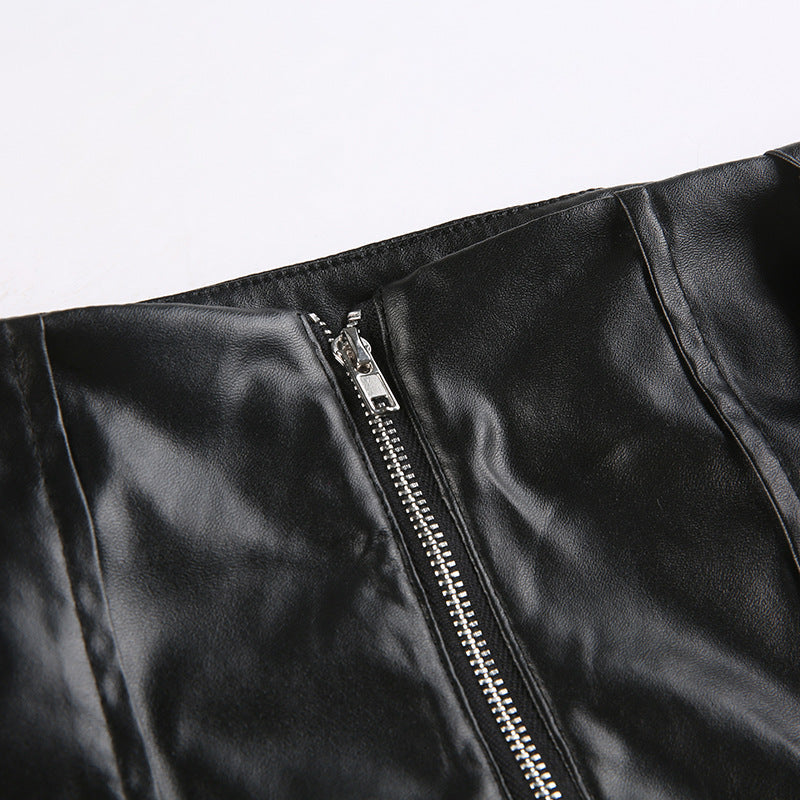 acelimosf™-Pocket zip-up PU leather low rise buckle mini skirt goth Alternative Darkwave Fashion goth Emo Darkwave Fashion