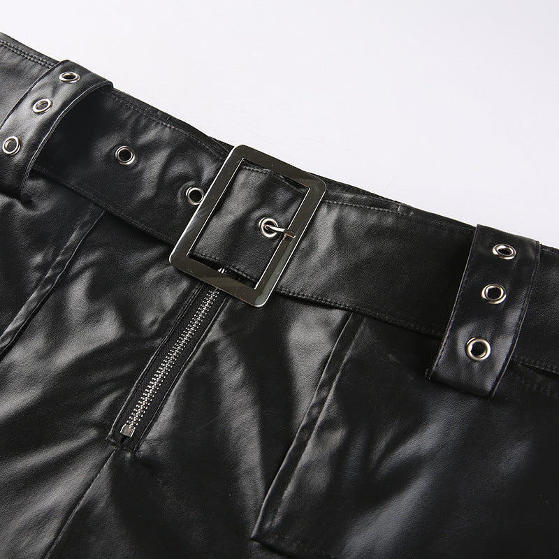 acelimosf™-Pocket zip-up PU leather low rise buckle mini skirt goth Alternative Darkwave Fashion goth Emo Darkwave Fashion