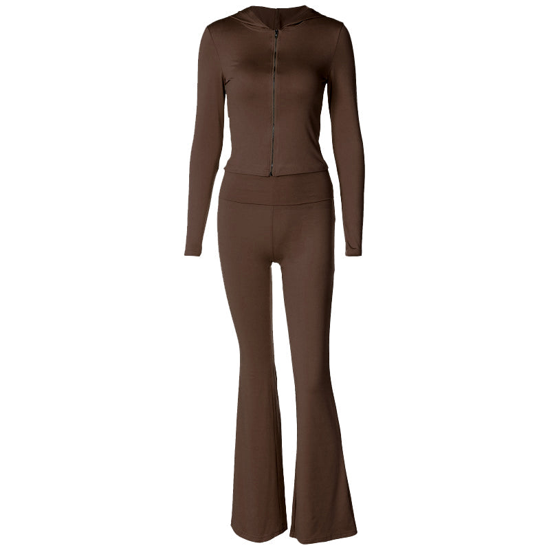 acelimosf™-Long sleeve hoodie zip-up high rise pant set
