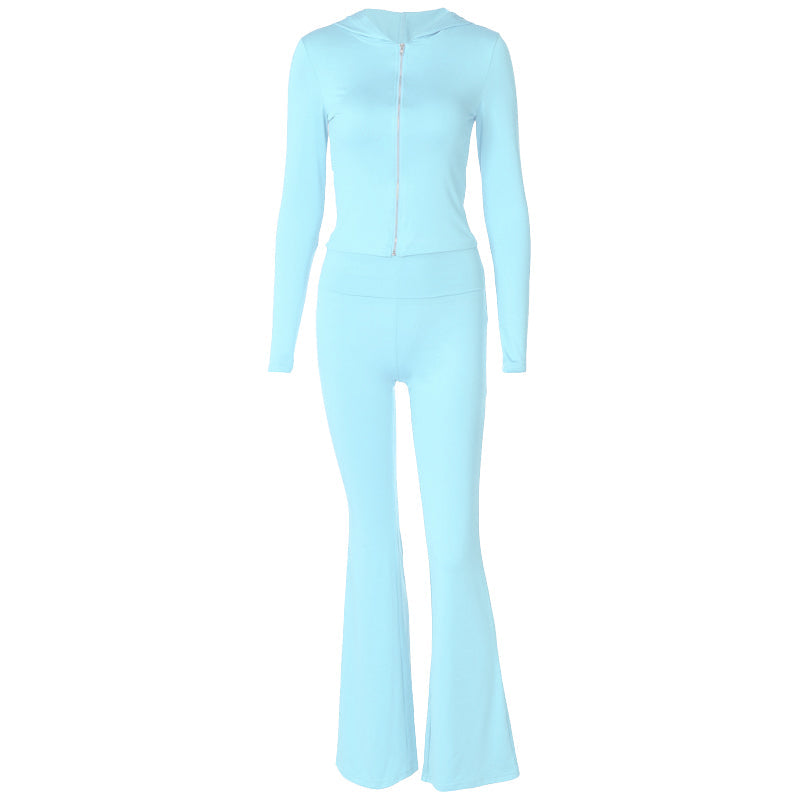 acelimosf™-Long sleeve hoodie zip-up high rise pant set