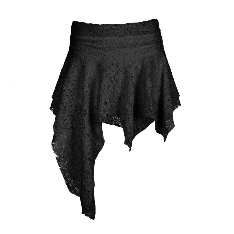 acelimosf™-Irregular lace solid mini skirt