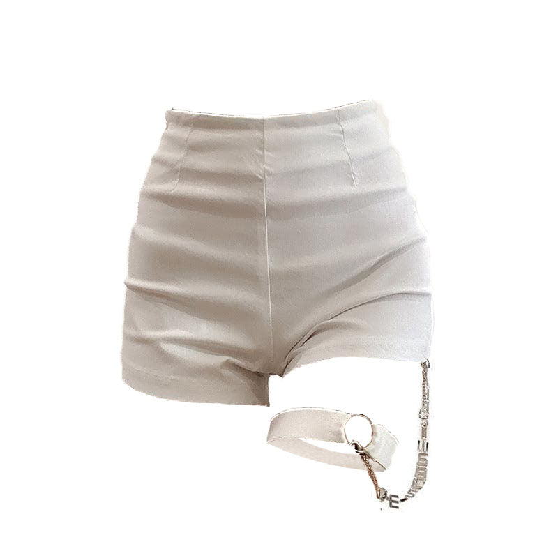 acelimosf™-High waist zip up metal chain short pant goth Alternative Darkwave Fashion goth Emo Darkwave Fashion