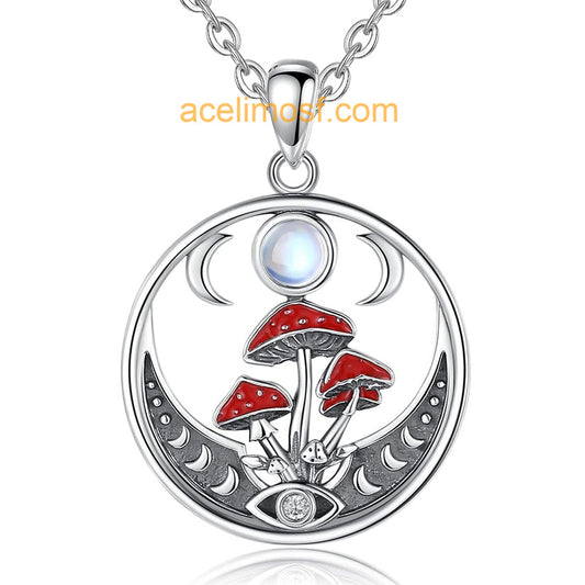 acelimosf™-Mushroom Opal Triple Moon Necklace Witchy Jewelry