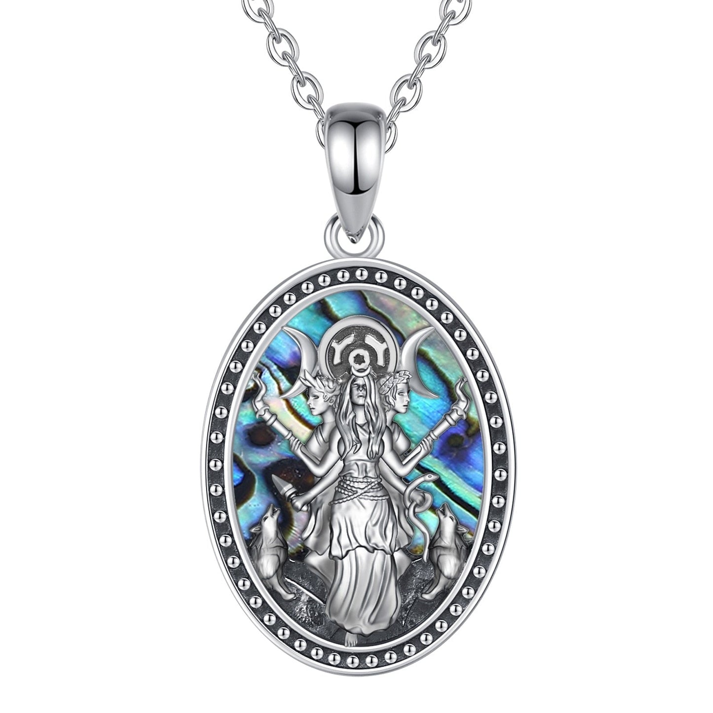 acelimosf™-Natural Abalone Triple Moon Goddess Necklace Hecate Amulet Jewelry
