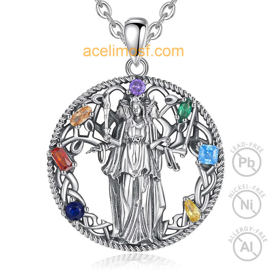 acelimosf™-Triple Moon Goddess Pagan Necklace Hecate Amulet Jewelry