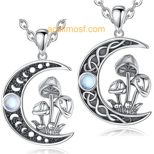 acelimosf™-Opal Mushroom Moon Necklace Celtic Knot Witchy Jewelry