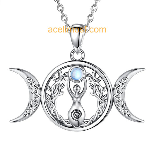 acelimosf™-Triple Moon Goddess Necklace Pagan Jewelry