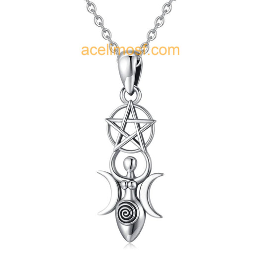 acelimosf™-Triple Moon Goddess Necklace Pentagram Jewelry