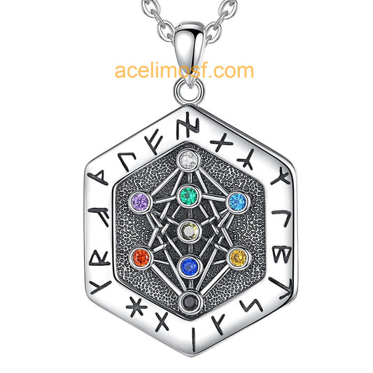 acelimosf™-Viking Runes Necklace Yggdrasil Tree of Life Amulet Pendant