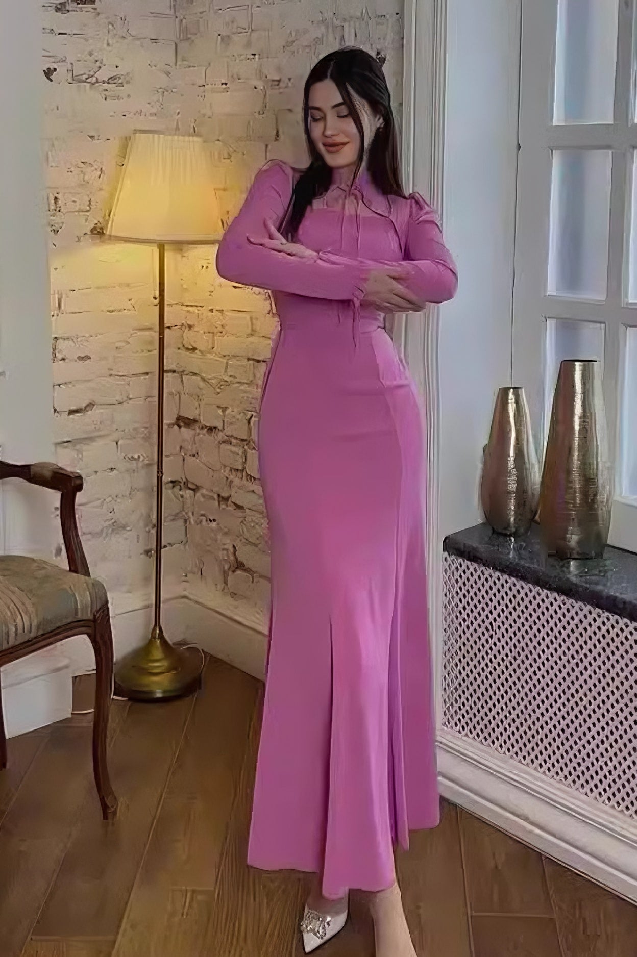 acelimosf™-Lace-up collarbone-revealing long skirt with elegant look