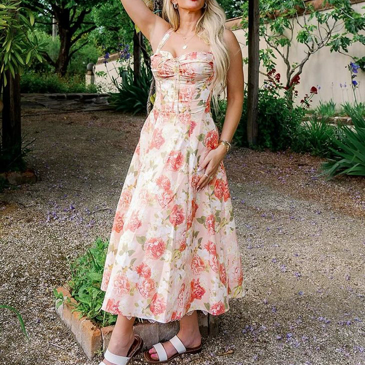 acelimosf™-Floral suspenders spring and summer women's high-end long dress