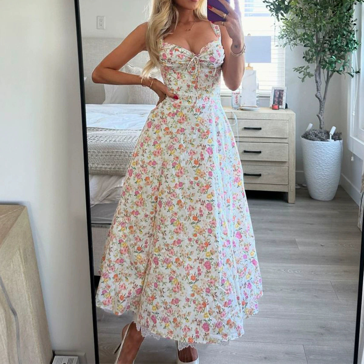 acelimosf™-Floral suspenders spring and summer women's high-end long dress