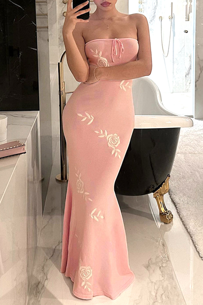 acelimosf™-Sexy Flowers Embroidered Bandage Strapless One Step Skirt Dresses