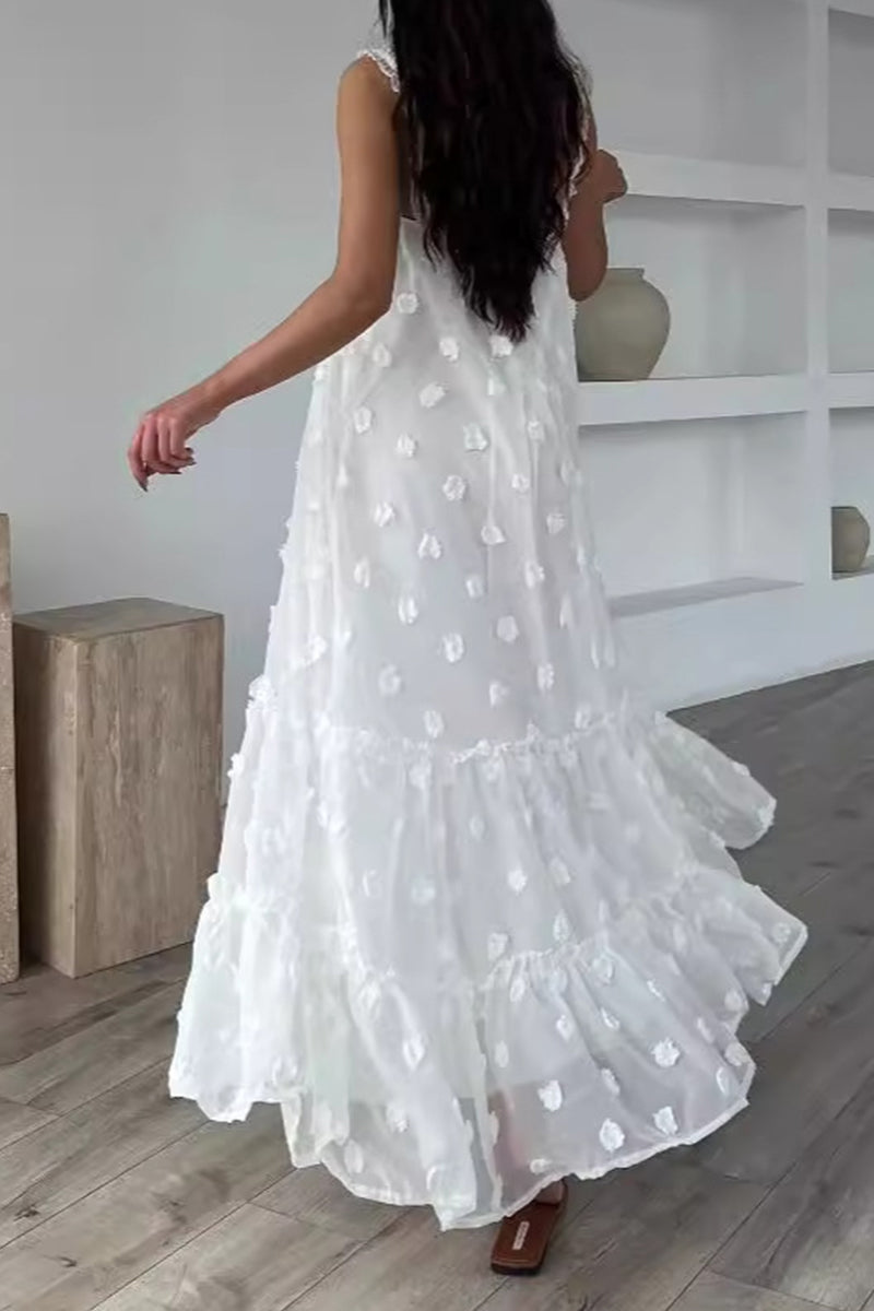 acelimosf™-Elegant Solid Flowers Square Collar Sling Dresses
