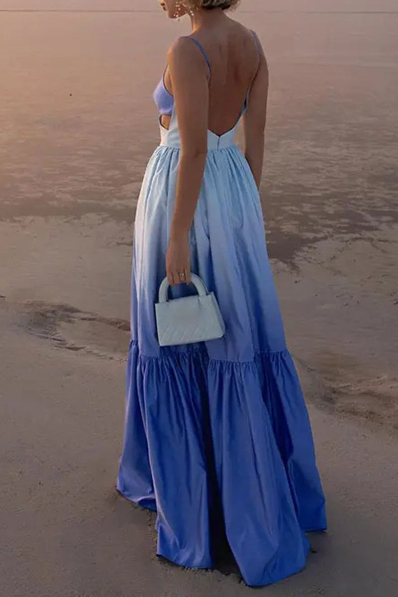 acelimosf™-Sexy Gradient Fold V Neck Sling Dresses