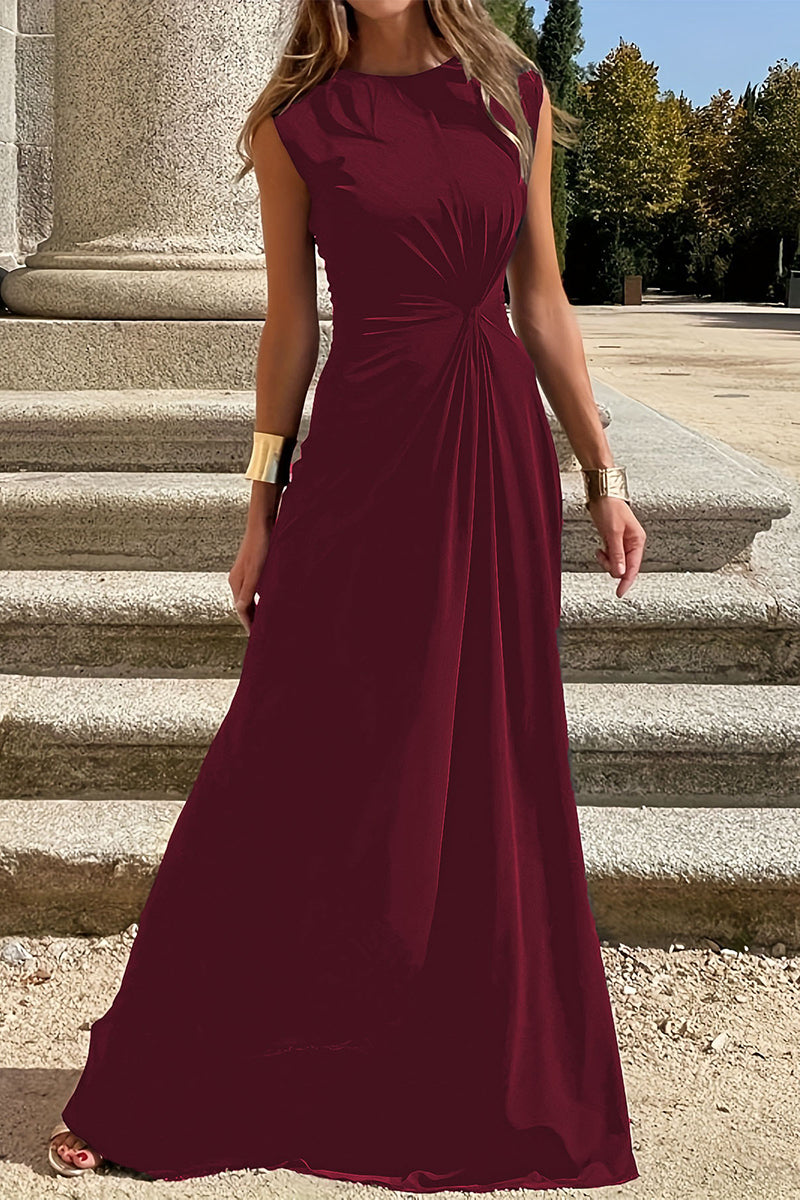 acelimosf™-Elegant Simplicity Solid Fold O Neck Vest Dresses