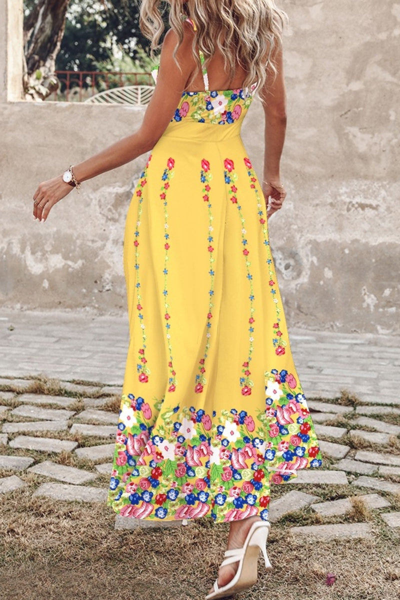 acelimosf™-Sexy Casual Print Backless Slit Spaghetti Strap Long Dresses