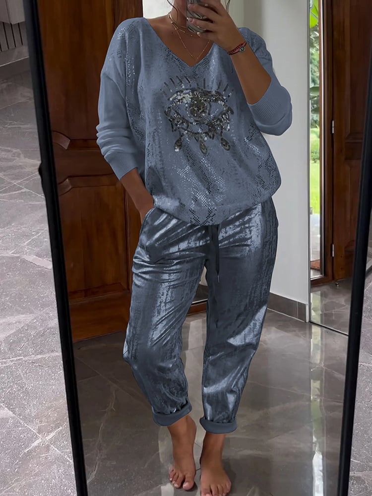 Evil Eye Gold Foil Top and Glittering Pants Set