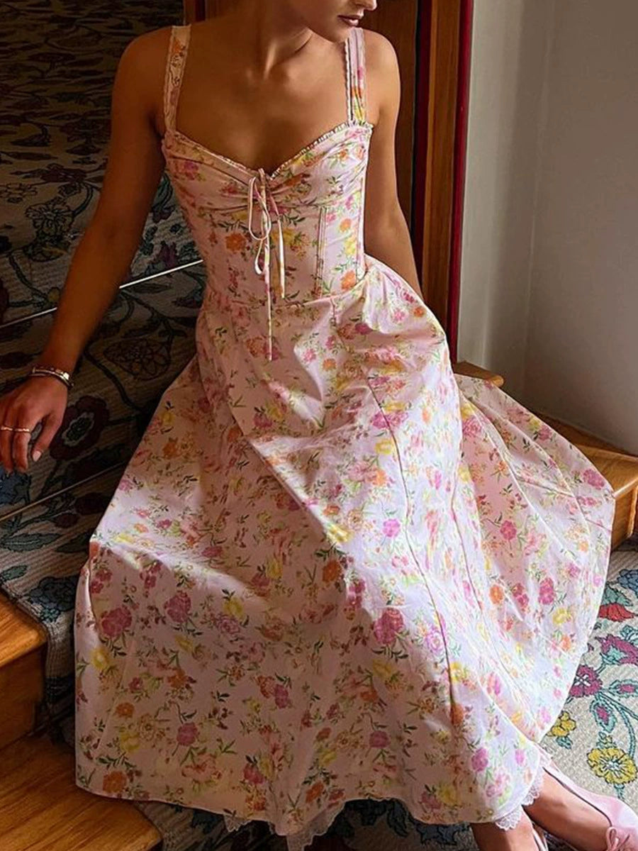 acelimosf™-Floral suspenders spring and summer women's high-end long dress