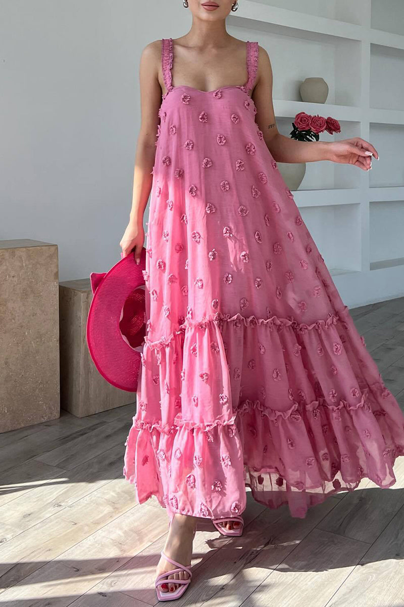 acelimosf™-Elegant Solid Flowers Square Collar Sling Dresses